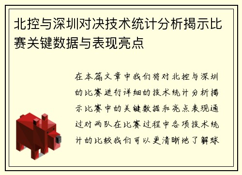北控与深圳对决技术统计分析揭示比赛关键数据与表现亮点